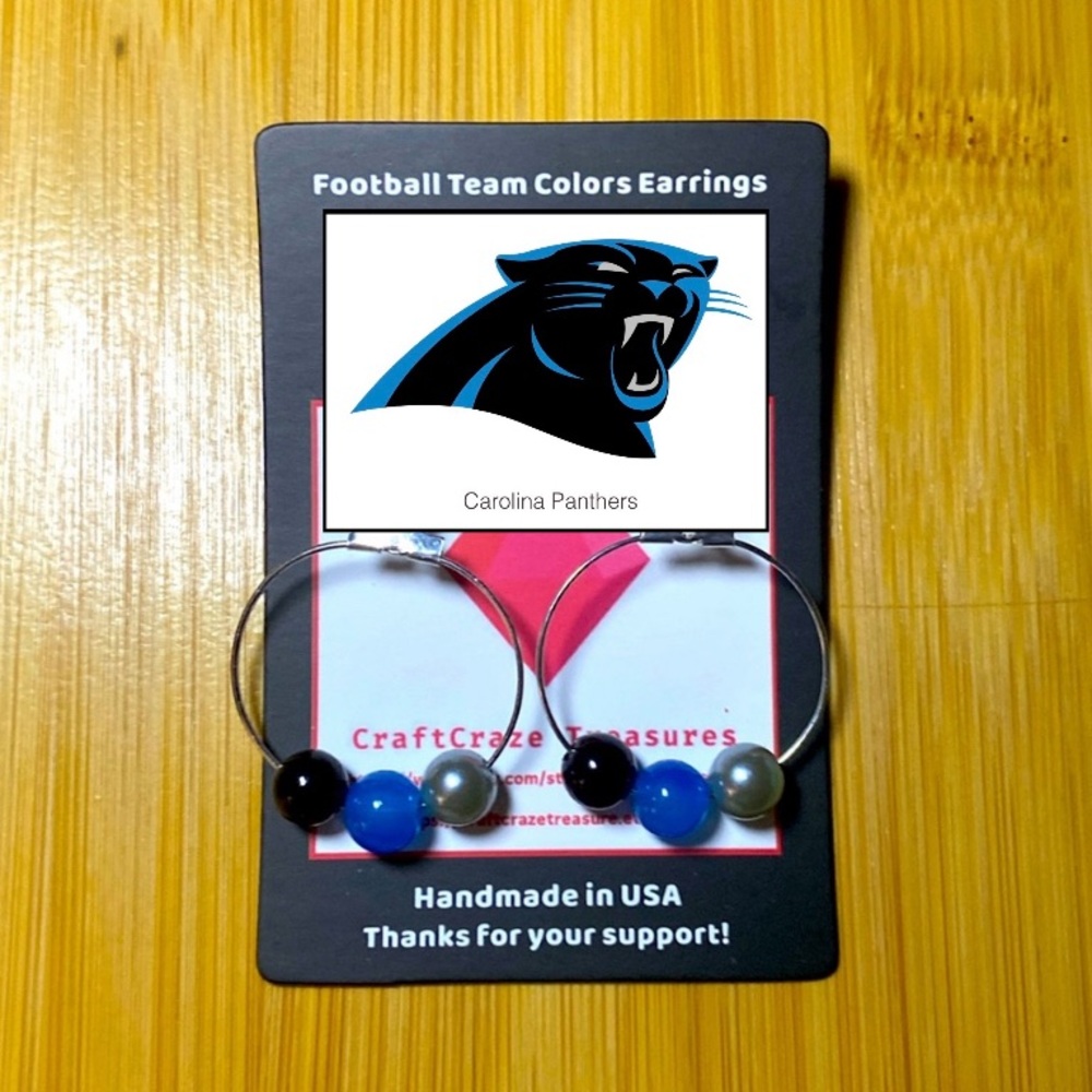 Carolina Panthers Bead Silver Earrings - Handmade